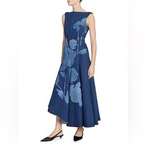 ERDEM Violetta Printed floral denim midi dress 6 UK 2 US